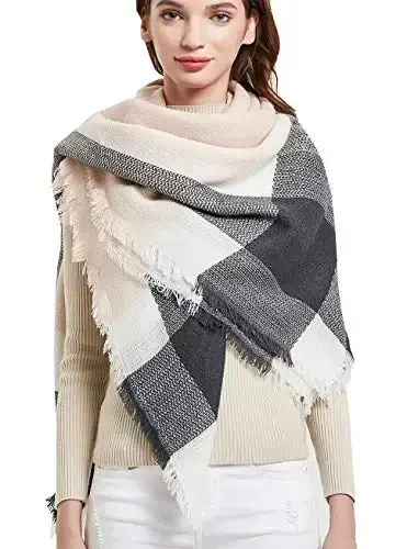 Wander Agio Womens Warm Blanket Scarf Square Winter Shawls Large Infinity Scarves Stripe Plaid Scarf - 1