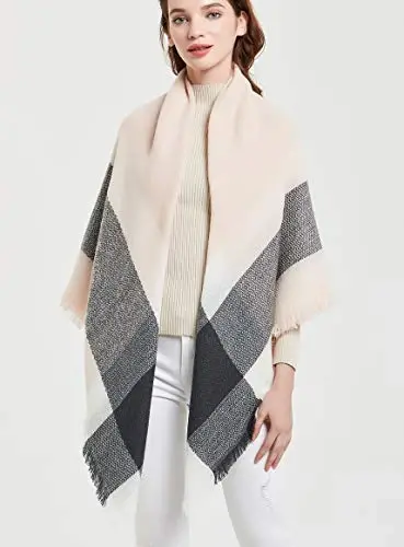 Wander Agio Womens Warm Blanket Scarf Square Winter Shawls Large Infinity Scarves Stripe Plaid Scarf - 3