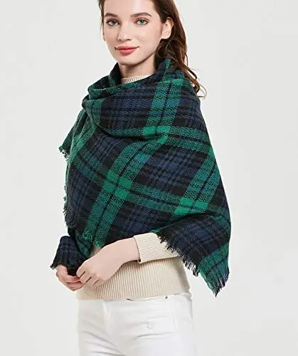 Wander Agio Womens Warm Blanket Scarf Square Winter Shawls Large Infinity Scarves Stripe Plaid Scarf - WANDER (1)
