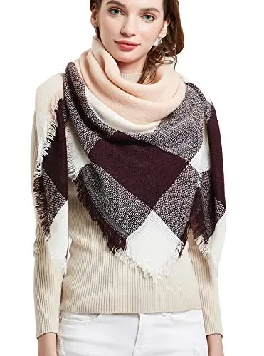 Wander Agio Womens Warm Blanket Scarf Square Winter Shawls Large Infinity Scarves Stripe Plaid Scarf - 1