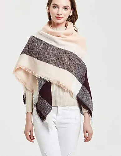 Wander Agio Womens Warm Blanket Scarf Square Winter Shawls Large Infinity Scarves Stripe Plaid Scarf - WANDER (1)
