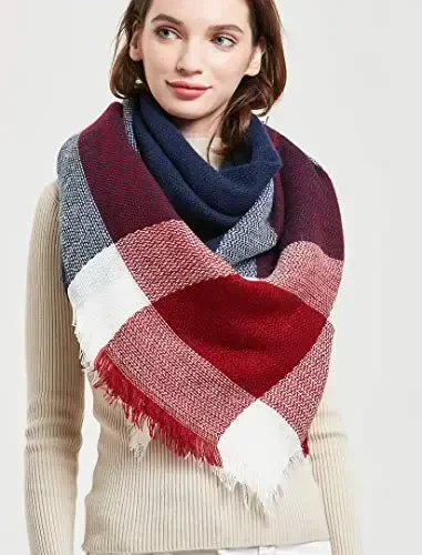 Wander Agio Womens Warm Blanket Scarf Square Winter Shawls Large Infinity Scarves Stripe Plaid Scarf - WANDER (1)