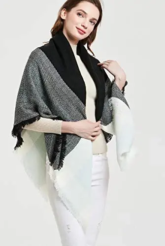 Wander Agio Womens Warm Blanket Scarf Square Winter Shawls Large Infinity Scarves Stripe Plaid Scarf - 3