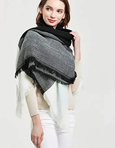 Wander Agio Womens Warm Blanket Scarf Square Winter Shawls Large Infinity Scarves Stripe Plaid Scarf - 4