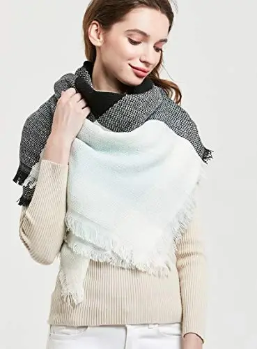 Wander Agio Womens Warm Blanket Scarf Square Winter Shawls Large Infinity Scarves Stripe Plaid Scarf - WANDER (1)