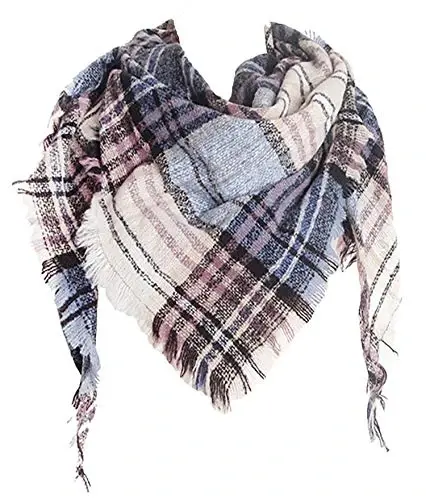 Wander Agio Womens Warm Scarf Triangle Shawls Winter Scarves Stripe Plaid Fichu Rough Surface - 1
