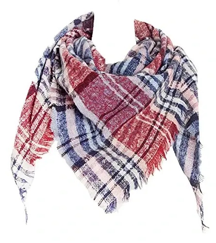 Wander Agio Womens Warm Scarf Triangle Shawls Winter Scarves Stripe Plaid Fichu Rough Surface - 1
