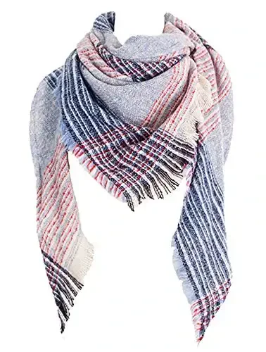 Wander Agio Womens Warm Scarf Triangle Shawls Winter Scarves Stripe Plaid Fichu Rough Surface - WANDER AGIO