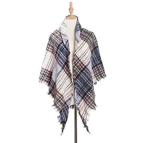Wander Agio Womens Warm Scarf Triangle Shawls Winter Scarves Stripe Plaid Fichu Rough Surface - 2