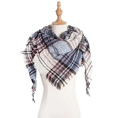 Wander Agio Womens Warm Scarf Triangle Shawls Winter Scarves Stripe Plaid Fichu Rough Surface - 3