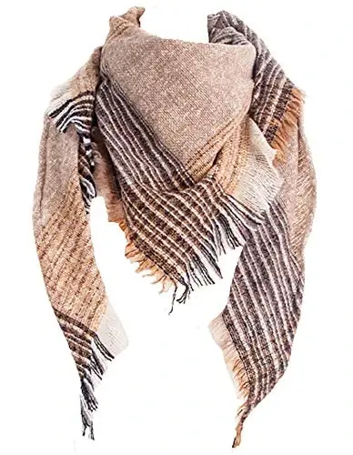 Wander Agio Womens Warm Scarf Triangle Shawls Winter Scarves Stripe Plaid Fichu Rough Surface - 1