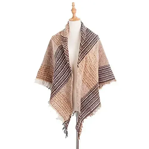 Wander Agio Womens Warm Scarf Triangle Shawls Winter Scarves Stripe Plaid Fichu Rough Surface - WANDER (1)