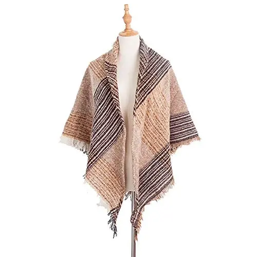 Wander Agio Womens Warm Scarf Triangle Shawls Winter Scarves Stripe Plaid Fichu Rough Surface - 2