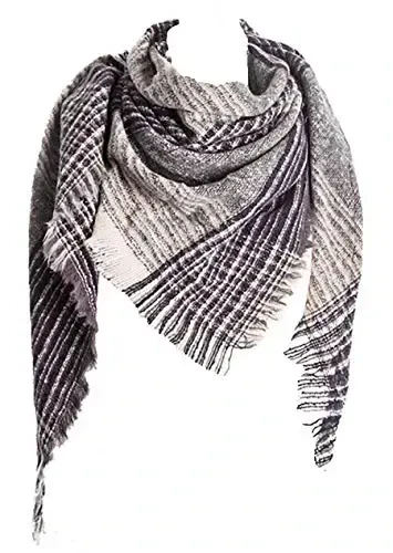 Wander Agio Womens Warm Scarf Triangle Shawls Winter Scarves Stripe Plaid Fichu Rough Surface - 1