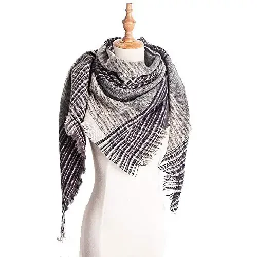 Wander Agio Womens Warm Scarf Triangle Shawls Winter Scarves Stripe Plaid Fichu Rough Surface - 3