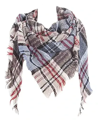 Wander Agio Womens Warm Scarf Triangle Shawls Winter Scarves Stripe Plaid Fichu Rough Surface - 1