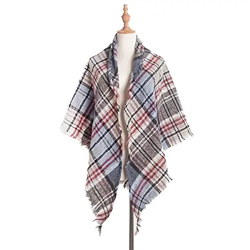 Wander Agio Womens Warm Scarf Triangle Shawls Winter Scarves Stripe Plaid Fichu Rough Surface - 2