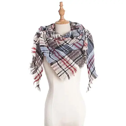 Wander Agio Womens Warm Scarf Triangle Shawls Winter Scarves Stripe Plaid Fichu Rough Surface - 3