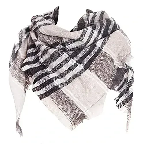 Wander Agio Womens Warm Scarf Triangle Shawls Winter Scarves Stripe Plaid Fichu Rough Surface 