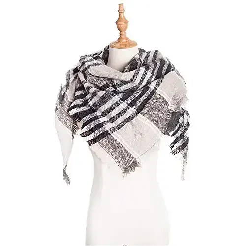 Wander Agio Womens Warm Scarf Triangle Shawls Winter Scarves Stripe Plaid Fichu Rough Surface - 3