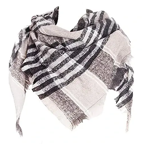 Wander Agio Womens Warm Scarf Triangle Shawls Winter Scarves Stripe Plaid Fichu Rough Surface - 1