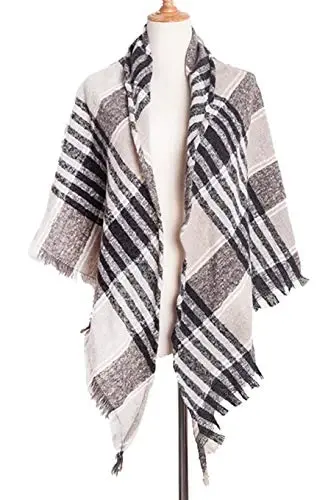 Wander Agio Womens Warm Scarf Triangle Shawls Winter Scarves Stripe Plaid Fichu Rough Surface - WANDER AGIO (1)