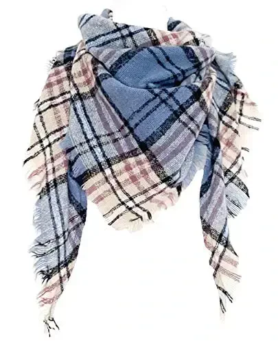 Wander Agio Womens Warm Scarf Triangle Shawls Winter Scarves Stripe Plaid Fichu Rough Surface - 1