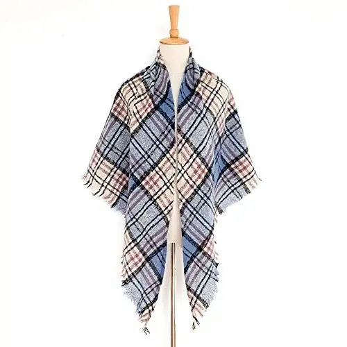 Wander Agio Womens Warm Scarf Triangle Shawls Winter Scarves Stripe Plaid Fichu Rough Surface - 2