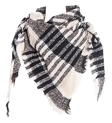 Wander Agio Womens Warm Scarf Triangle Shawls Winter Scarves Stripe Plaid Fichu Rough Surface 