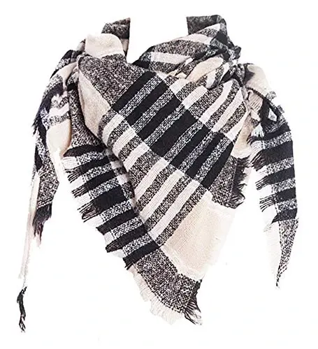 Wander Agio Womens Warm Scarf Triangle Shawls Winter Scarves Stripe Plaid Fichu Rough Surface - 1