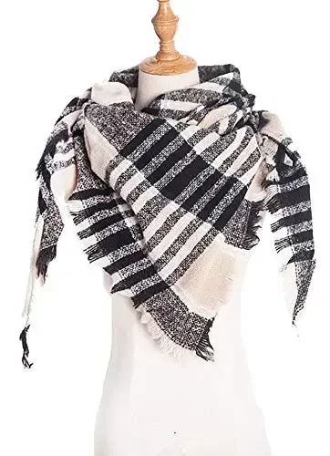Wander Agio Womens Warm Scarf Triangle Shawls Winter Scarves Stripe Plaid Fichu Rough Surface - WANDER AGIO (1)