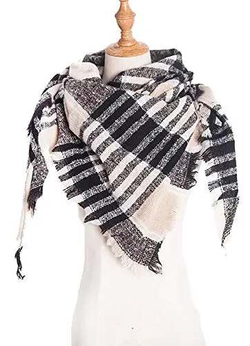 Wander Agio Womens Warm Scarf Triangle Shawls Winter Scarves Stripe Plaid Fichu Rough Surface - 2