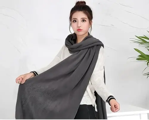 Wander Agio Women's Warm Scarves Long Shawl Winter Warm Large Scarf Pure Color - 2
