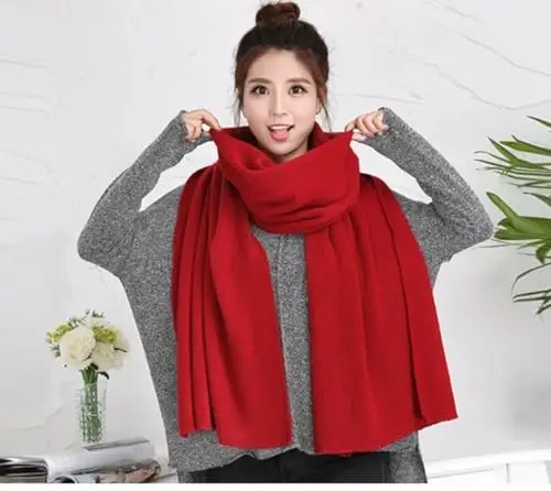 Wander Agio Women's Warm Scarves Long Shawl Winter Warm Large Scarf Pure Color - 7