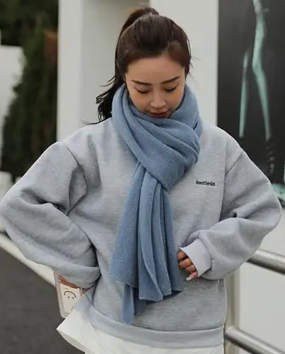 Wander Agio Women's Warm Scarves Long Shawl Winter Warm Large Scarf Pure Color - 7