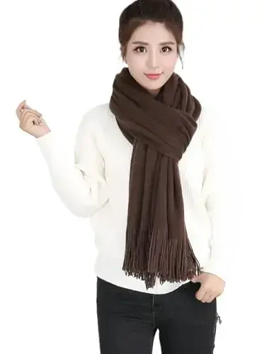 Wander Agio Women's Warm Long Scarves Winter Scarfs Pure Color Scarf Tassel - 1