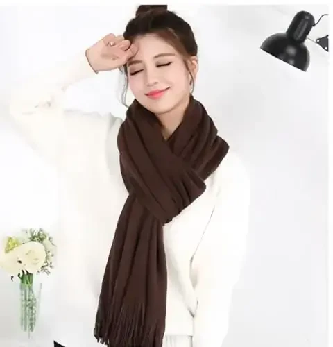 Wander Agio Women's Warm Long Scarves Winter Scarfs Pure Color Scarf Tassel - 3