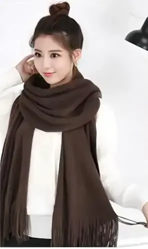 Wander Agio Women's Warm Long Scarves Winter Scarfs Pure Color Scarf Tassel - 4