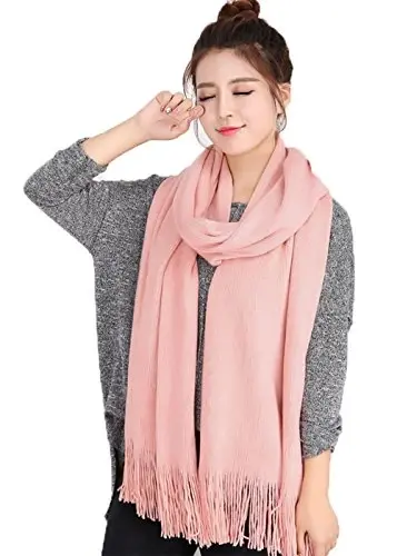 Wander Agio Women's Warm Long Scarves Winter Scarfs Pure Color Scarf Tassel 