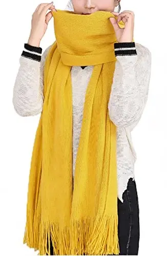 Wander Agio Women's Warm Long Scarves Winter Scarfs Pure Color Scarf Tassel 