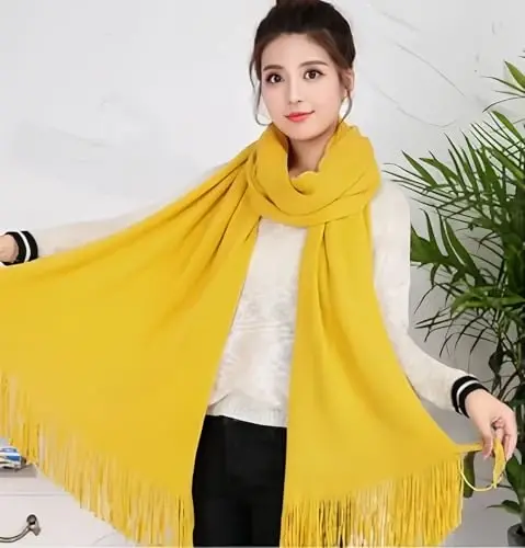 Wander Agio Women's Warm Long Scarves Winter Scarfs Pure Color Scarf Tassel - 2
