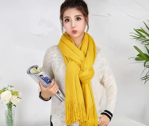 Wander Agio Women's Warm Long Scarves Winter Scarfs Pure Color Scarf Tassel - 3