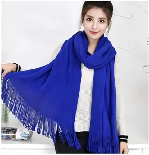 Wander Agio Women's Warm Long Scarves Winter Scarfs Pure Color Scarf Tassel - 2