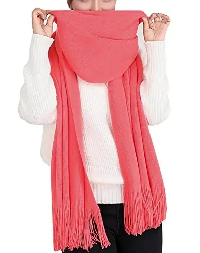 Wander Agio Women's Warm Long Scarves Winter Scarfs Pure Color Scarf Tassel 