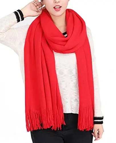 Wander Agio Women's Warm Long Scarves Winter Scarfs Pure Color Scarf Tassel - 1