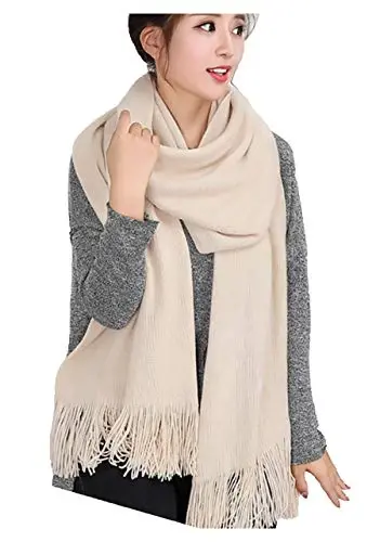 Wander Agio Women's Warm Long Scarves Winter Scarfs Pure Color Scarf Tassel - 1