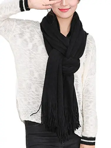 Wander Agio Women's Warm Long Scarves Winter Scarfs Pure Color Scarf Tassel - WANDER AGIO