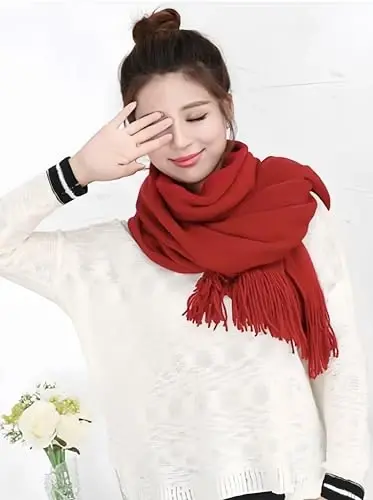 Wander Agio Women's Warm Long Scarves Winter Scarfs Pure Color Scarf Tassel - 2