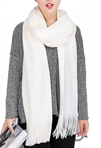 Wander Agio Women's Warm Long Scarves Winter Scarfs Pure Color Scarf Tassel - 1