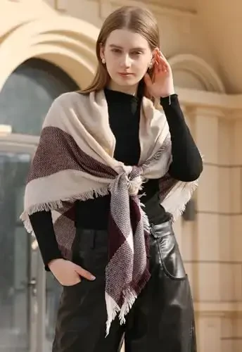 Wander Agio Womens Warm Long Shawl Winter Wraps Large Scarves Knit CasModazoneere Feel Plaid Triangle Scarf - 2